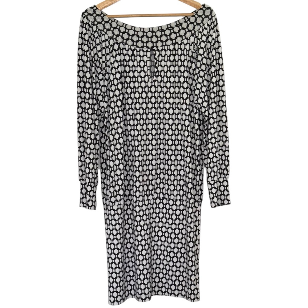 Arden B Dress Bodycon with Blouson Top Long Sleeves Black and White Size Large